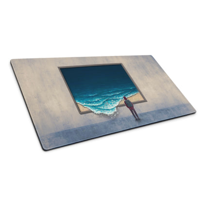 Beach Scene Mouse Pad Beige Blue Ocean Desk Pad For Modern Workspace Contemporary Style Calm Mood Minimalist Decor