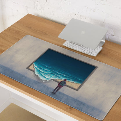 Beach Scene Mouse Pad Beige Blue Ocean Desk Pad For Modern Workspace Contemporary Style Calm Mood Minimalist Decor
