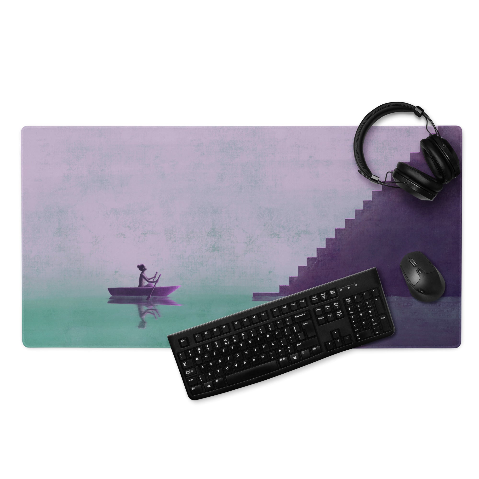 Purple Gradient Contemporary Mouse Pad For Modern Desks Workspace Artful Staircase Scene