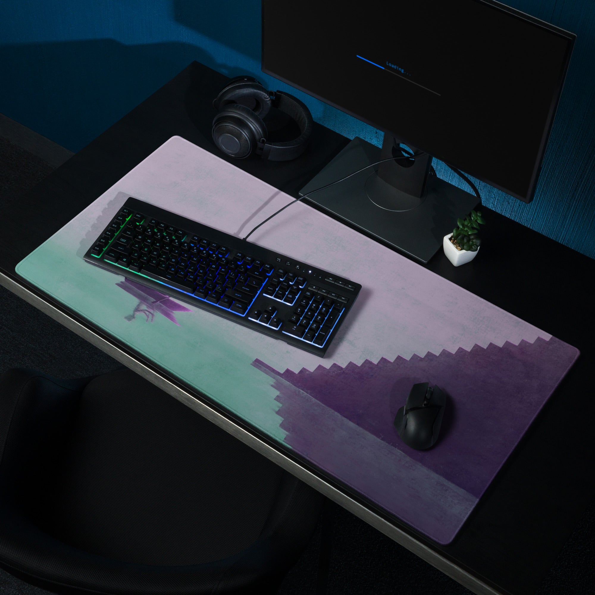 Purple Gradient Contemporary Mouse Pad For Modern Desks Workspace Artful Staircase Scene