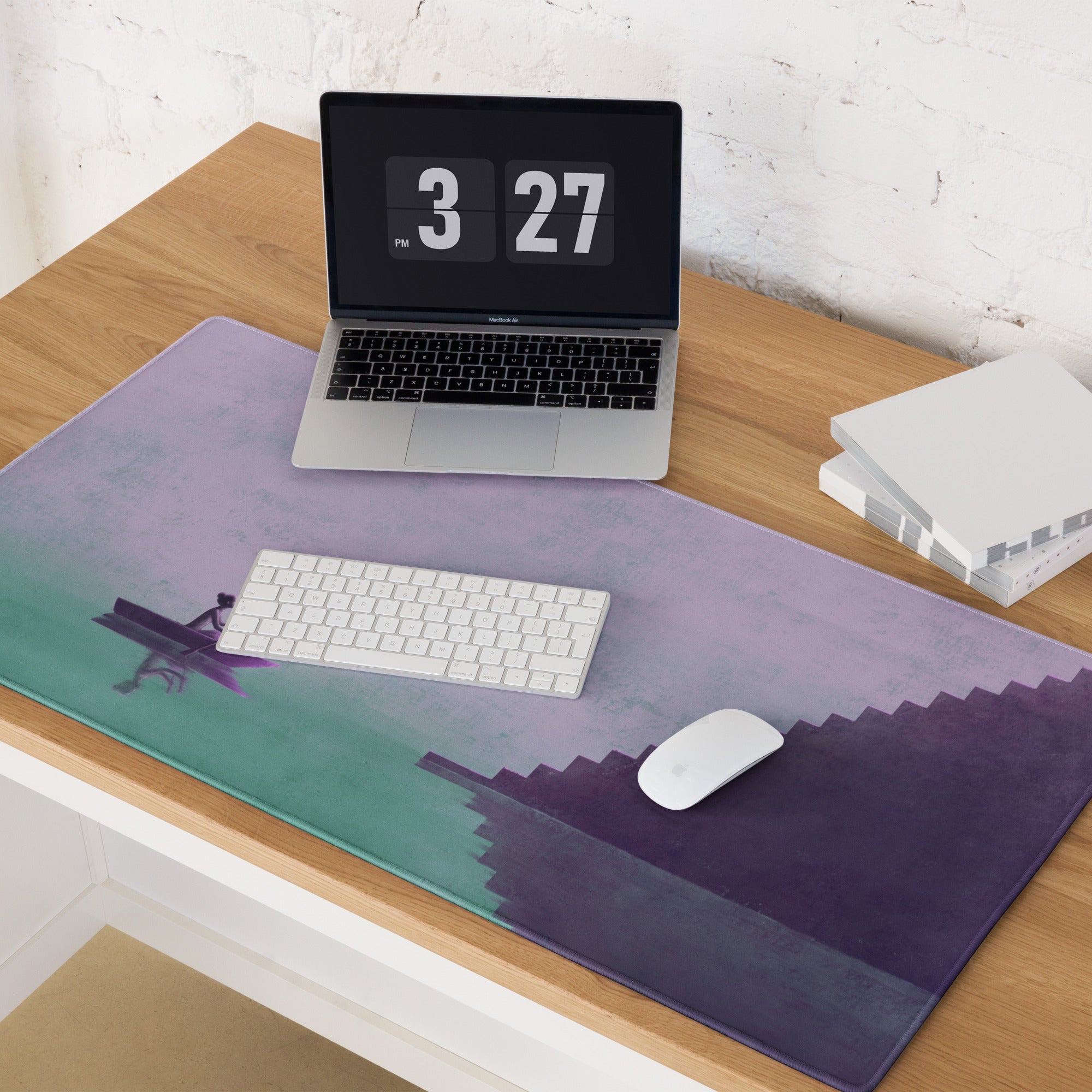 Purple Gradient Contemporary Mouse Pad For Modern Desks Workspace Artful Staircase Scene