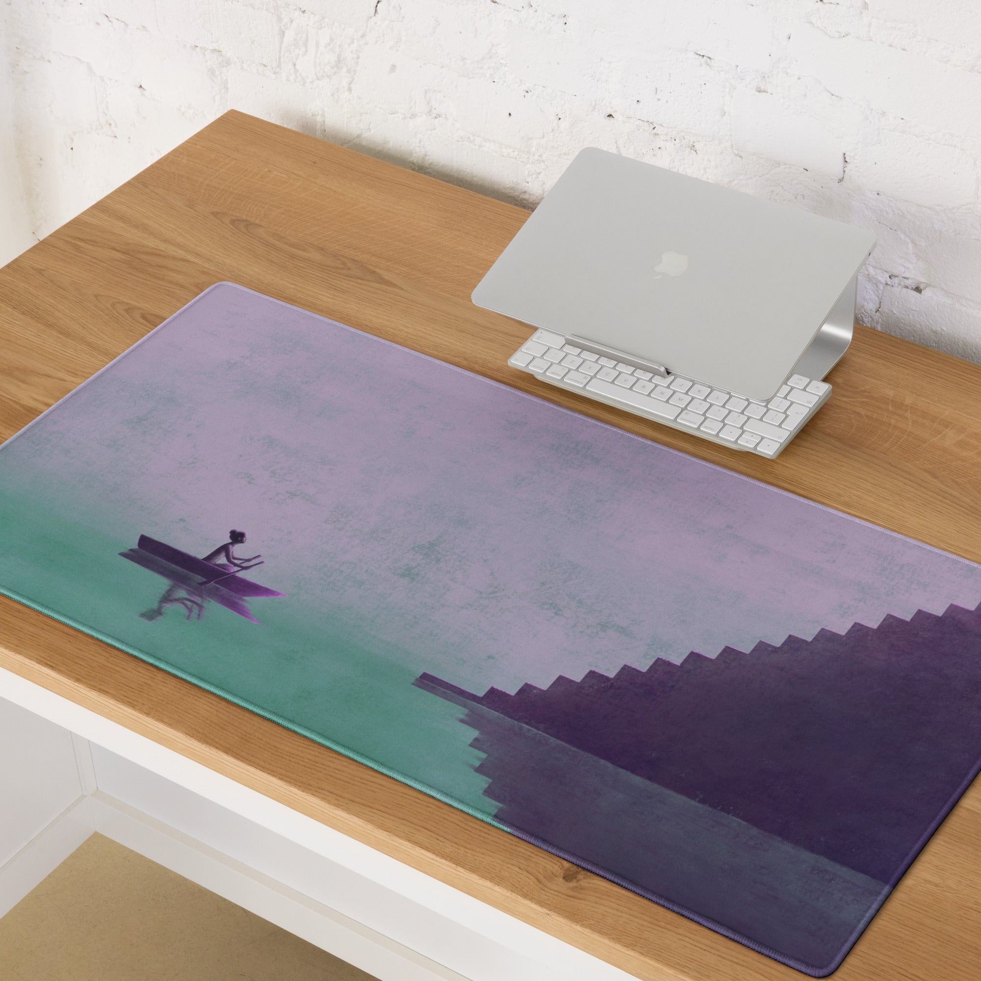 Purple Gradient Contemporary Mouse Pad For Modern Desks Workspace Artful Staircase Scene