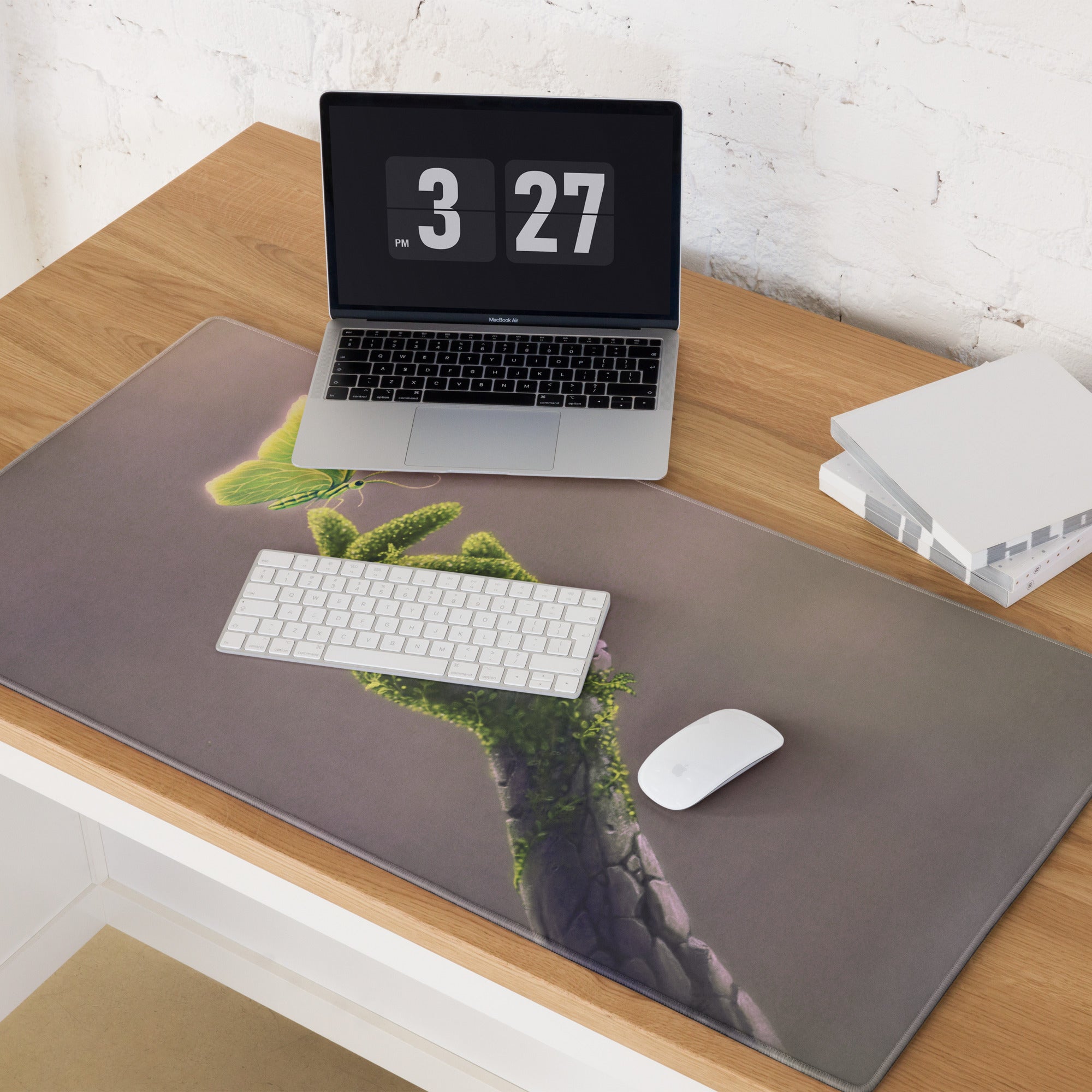 Botanical Butterfly Mouse Pad Gold Green For Desktop Home Office Modern Plant Art Style Decor