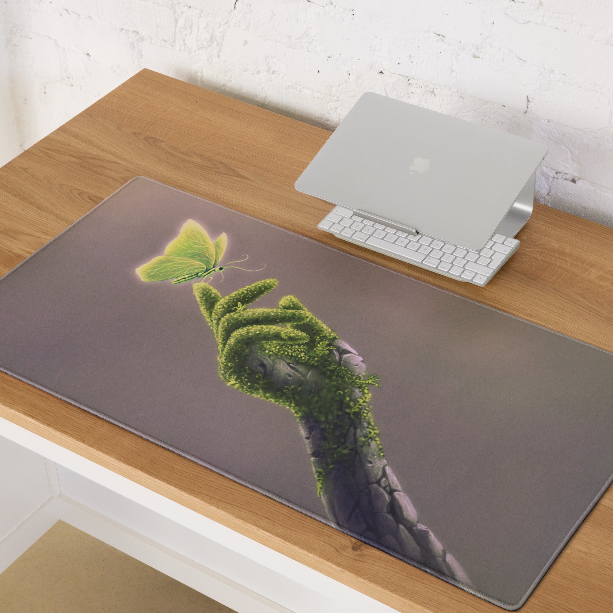 Botanical Butterfly Mouse Pad Gold Green For Desktop Home Office Modern Plant Art Style Decor