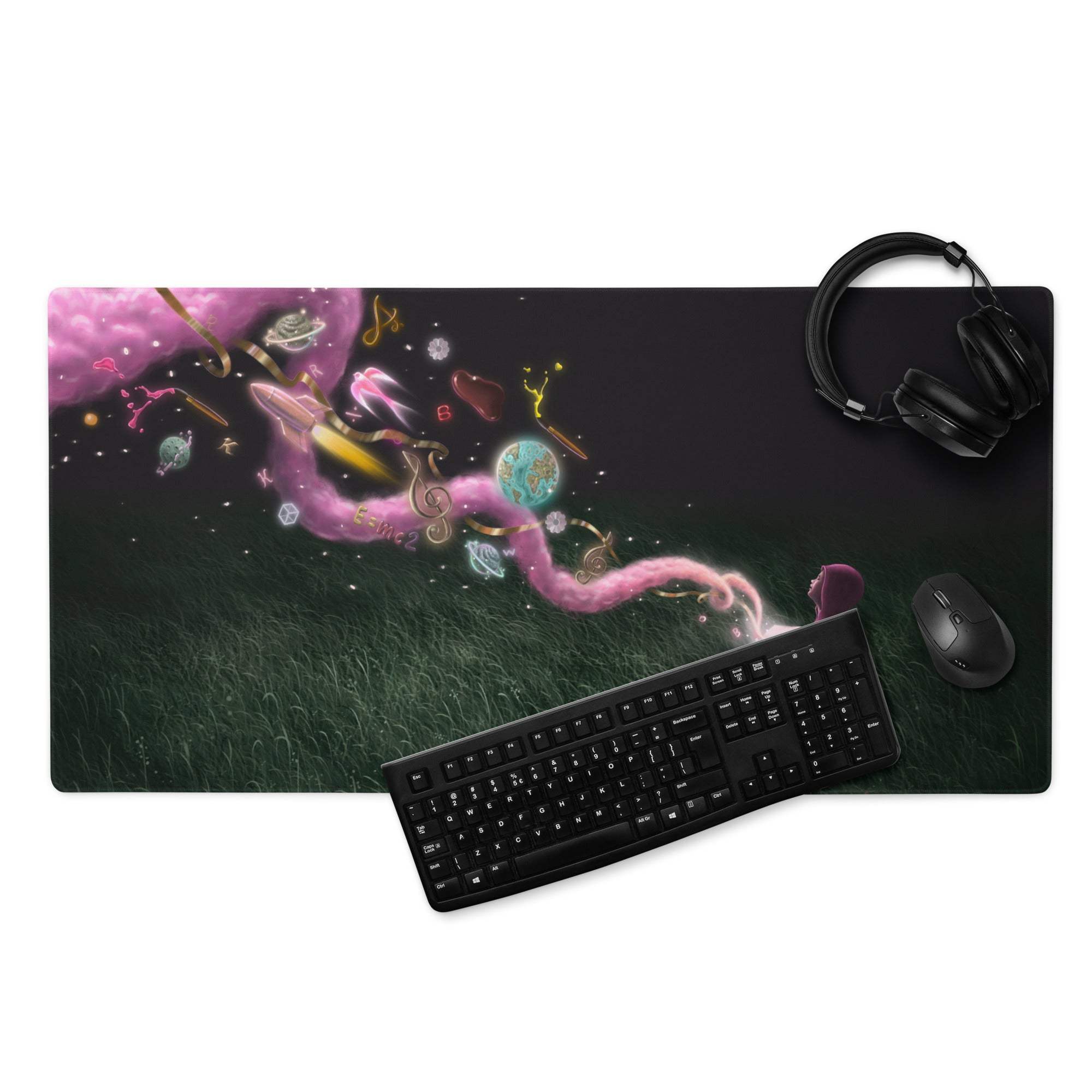 Contemporary Space Themed Mouse Pad Black With Multicolor Nebula Artwork For Desktop Decor