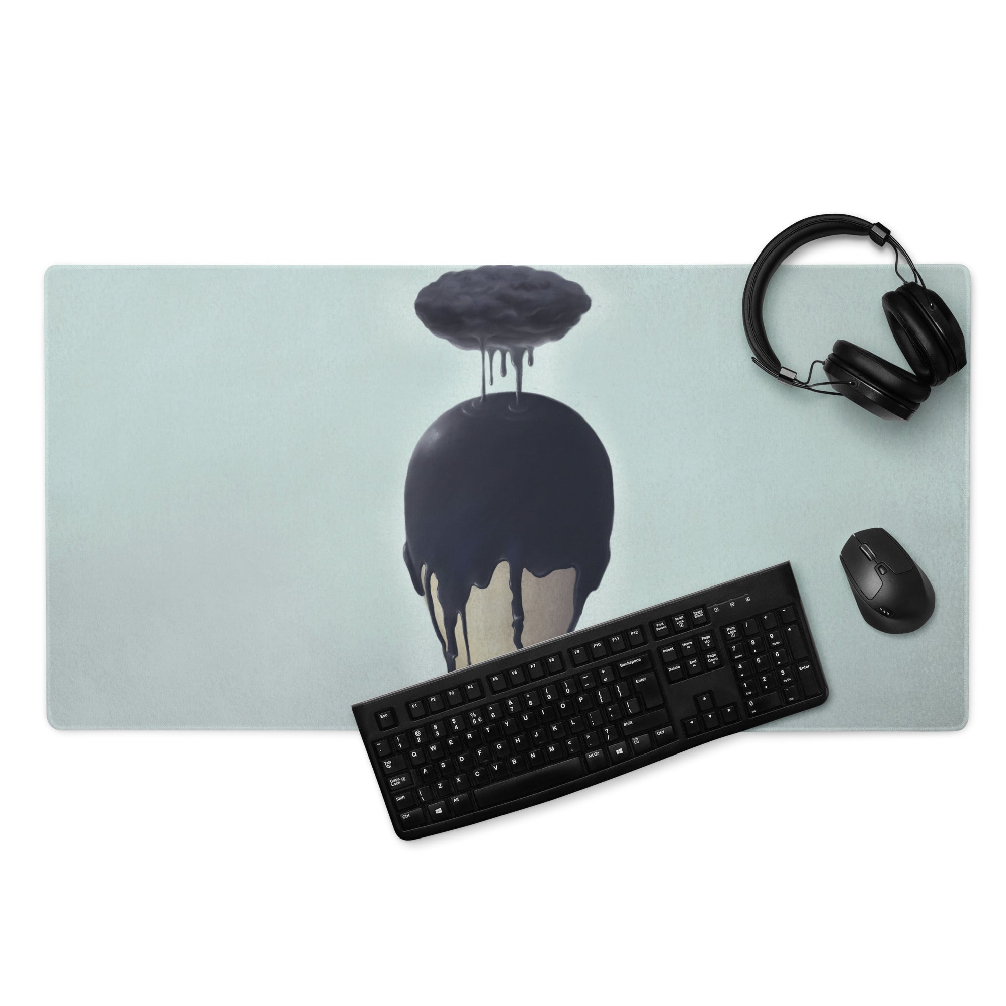 Black Drip Silhouette Drip Art Mouse Pad on Ice Blue Background Contemporary Desk Decor for Gaming