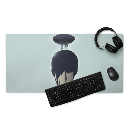 Black Drip Silhouette Drip Art Mouse Pad on Ice Blue Background Contemporary Desk Decor for Gaming