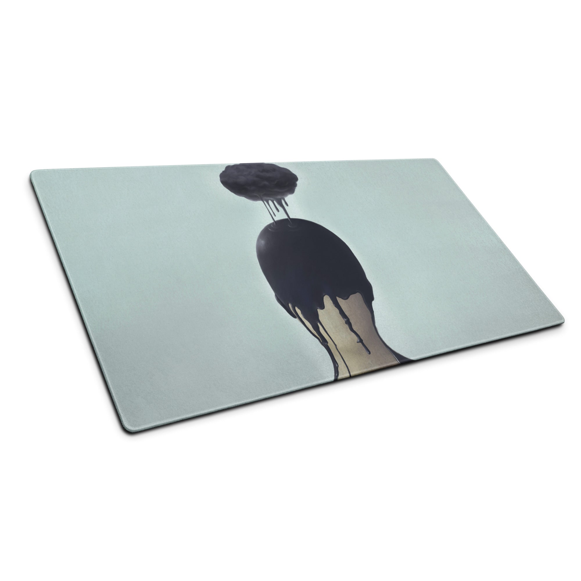 Black Drip Silhouette Drip Art Mouse Pad on Ice Blue Background Contemporary Desk Decor for Gaming