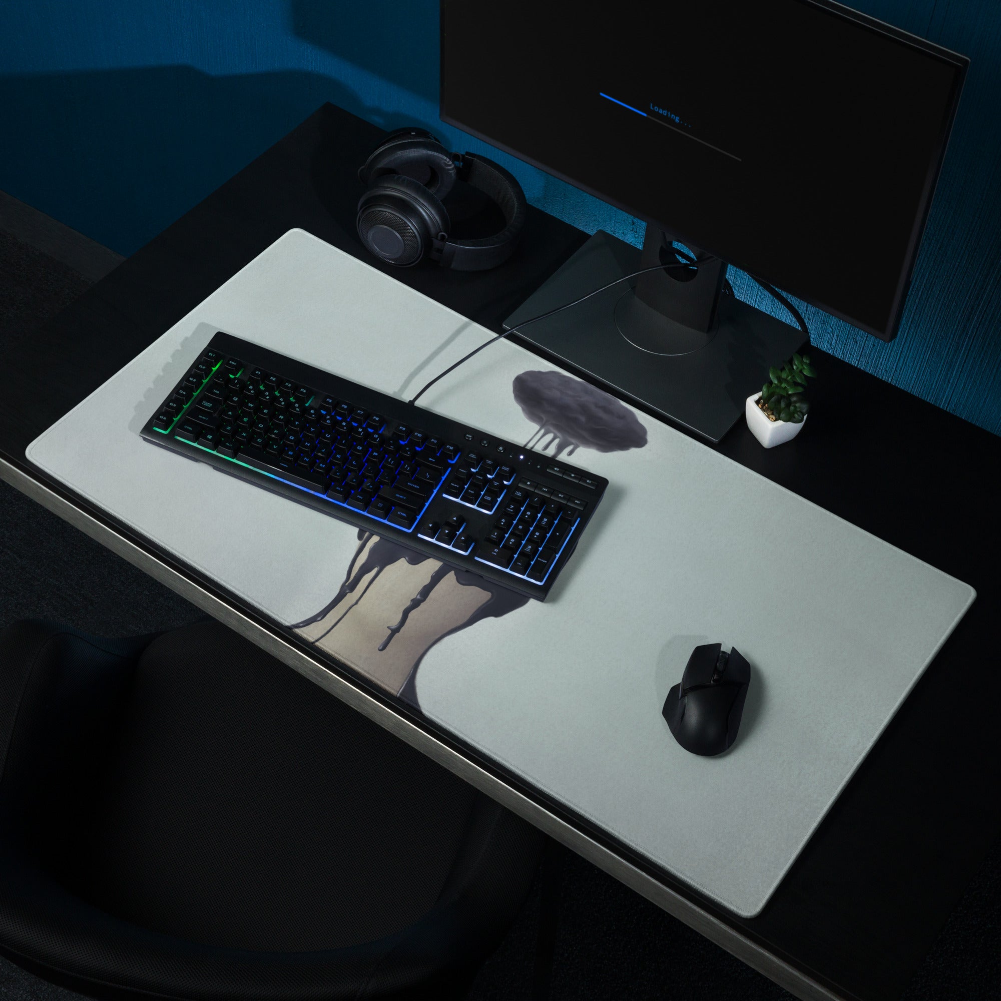 Black Drip Silhouette Drip Art Mouse Pad on Ice Blue Background Contemporary Desk Decor for Gaming