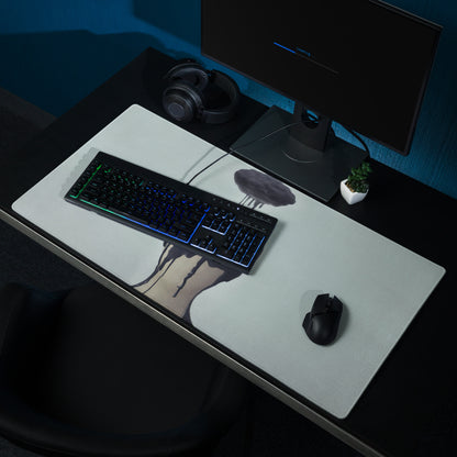 Black Drip Silhouette Drip Art Mouse Pad on Ice Blue Background Contemporary Desk Decor for Gaming