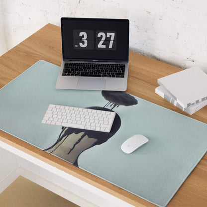 Black Drip Silhouette Drip Art Mouse Pad on Ice Blue Background Contemporary Desk Decor for Gaming
