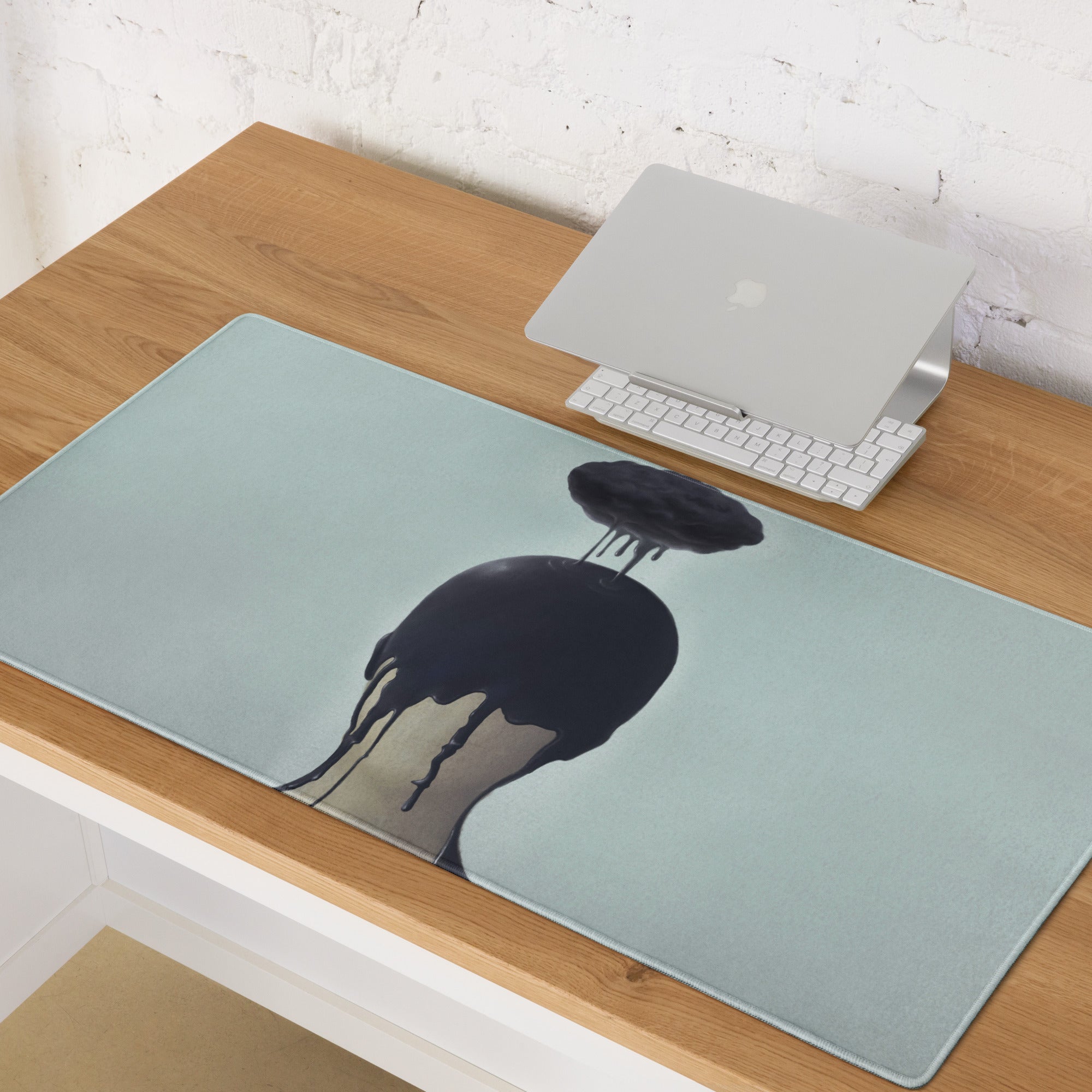 Black Drip Silhouette Drip Art Mouse Pad on Ice Blue Background Contemporary Desk Decor for Gaming