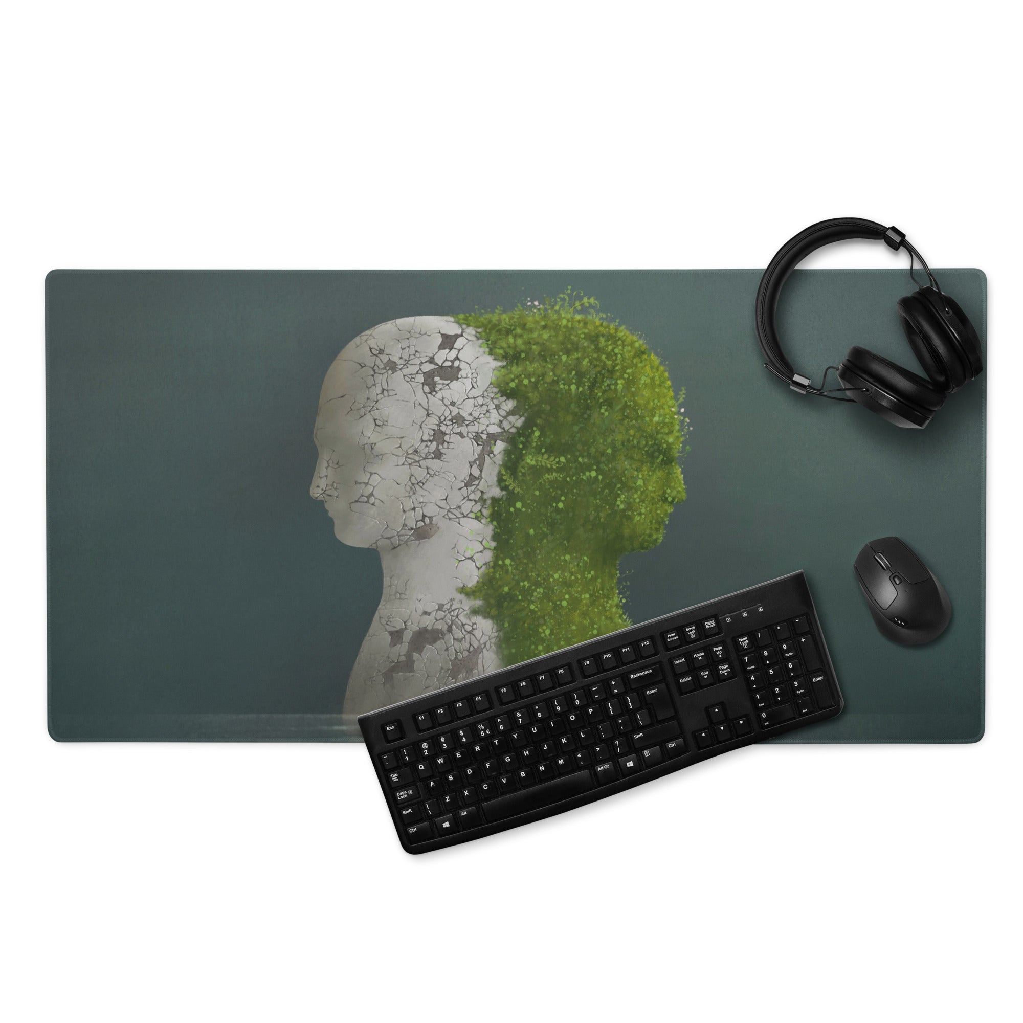 Mouse Pad Green Plant Bust Art For Desk Modern Contemporary Office Decor 36x18 Inches