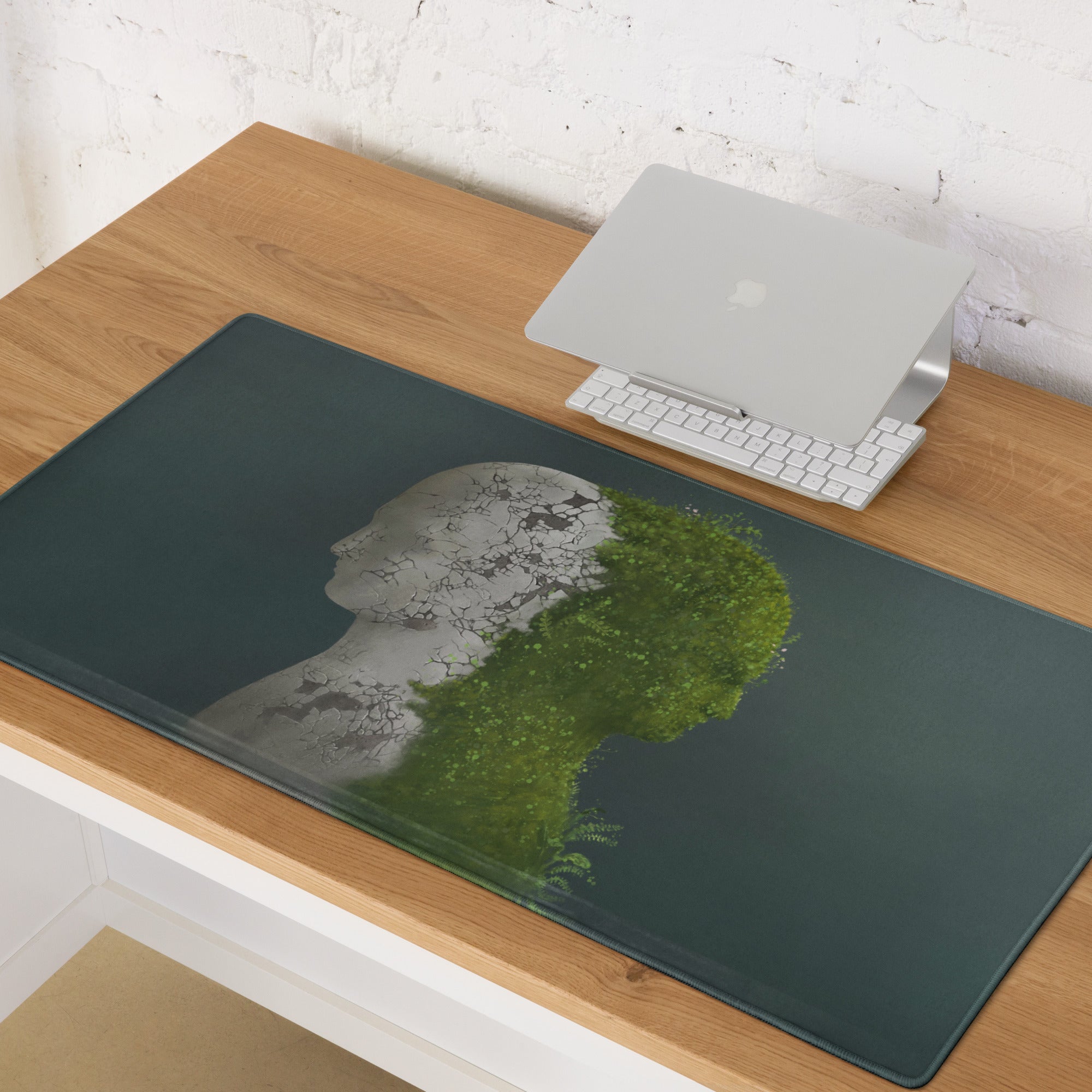 Mouse Pad Green Plant Bust Art For Desk Modern Contemporary Office Decor 36x18 Inches