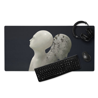 Contemporary Black Gray Mouse Pad With Cracked Marble Sculpture Motif For Gaming Desk Setup