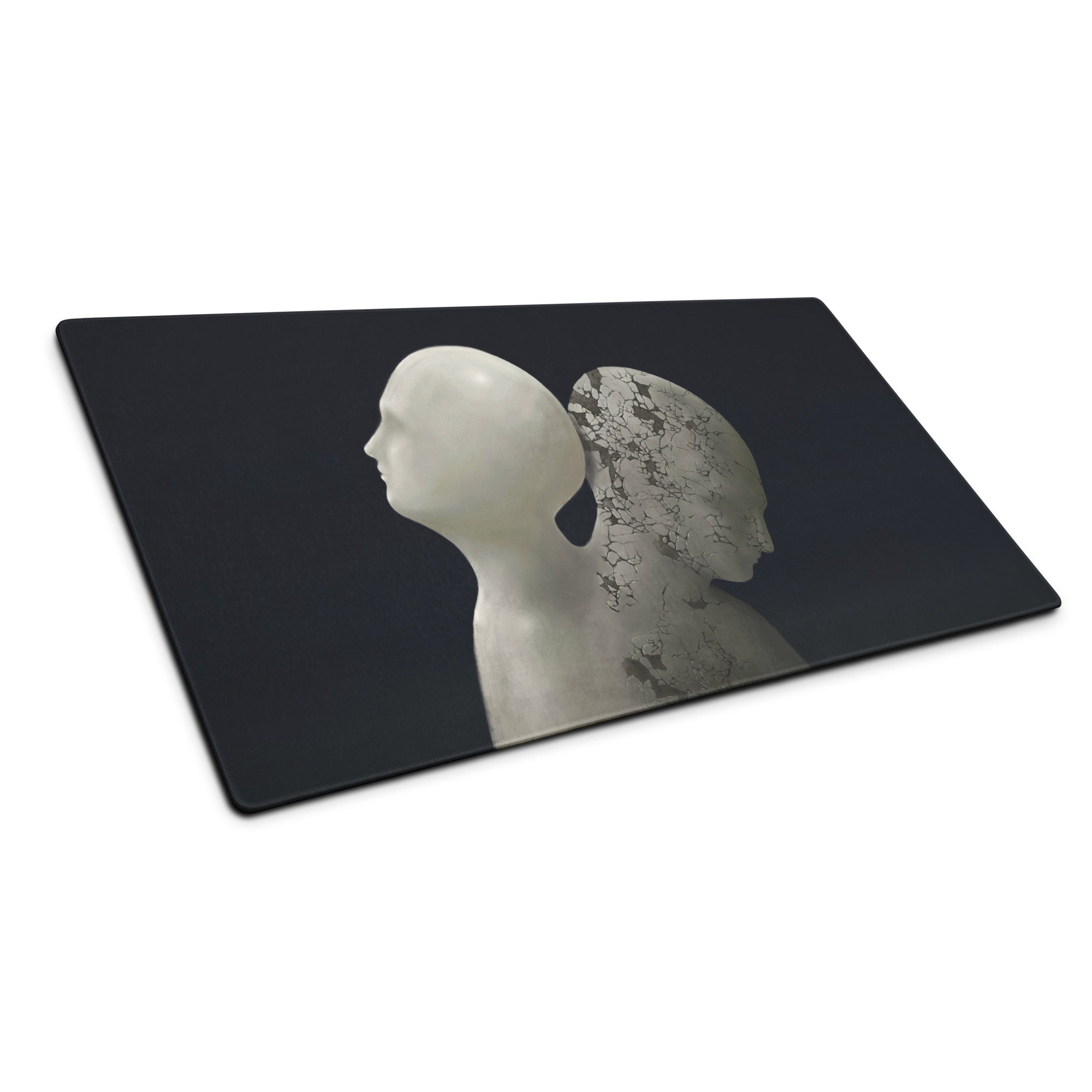 Contemporary Black Gray Mouse Pad With Cracked Marble Sculpture Motif For Gaming Desk Setup