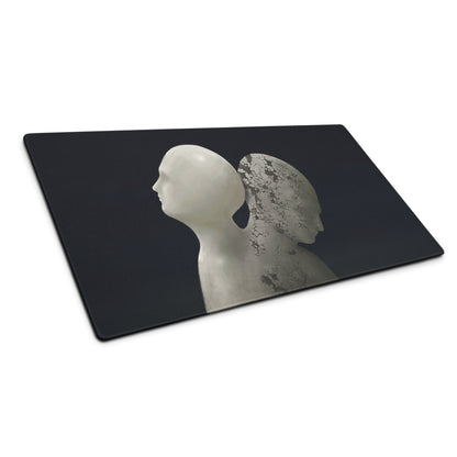 Contemporary Black Gray Mouse Pad With Cracked Marble Sculpture Motif For Gaming Desk Setup