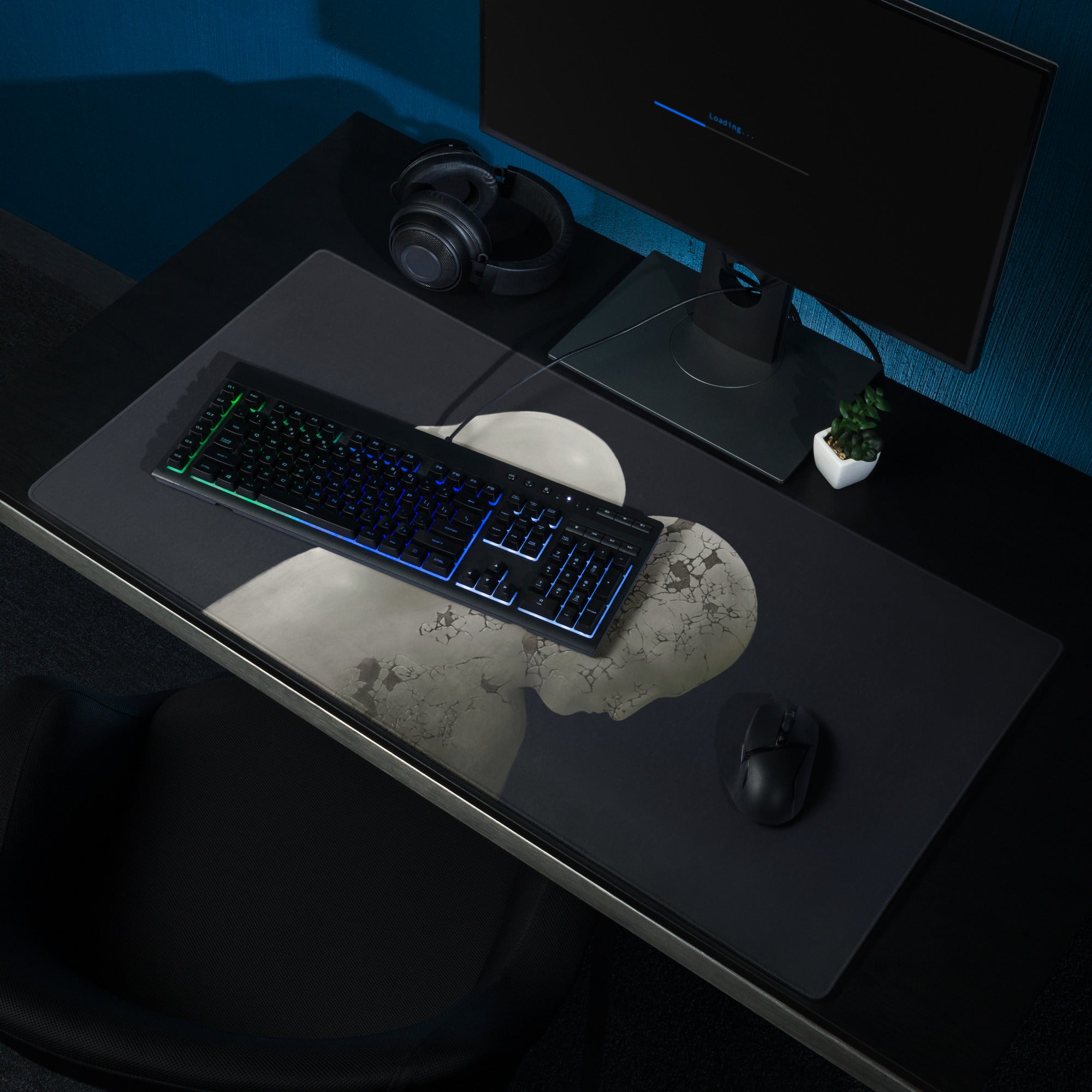 Contemporary Black Gray Mouse Pad With Cracked Marble Sculpture Motif For Gaming Desk Setup