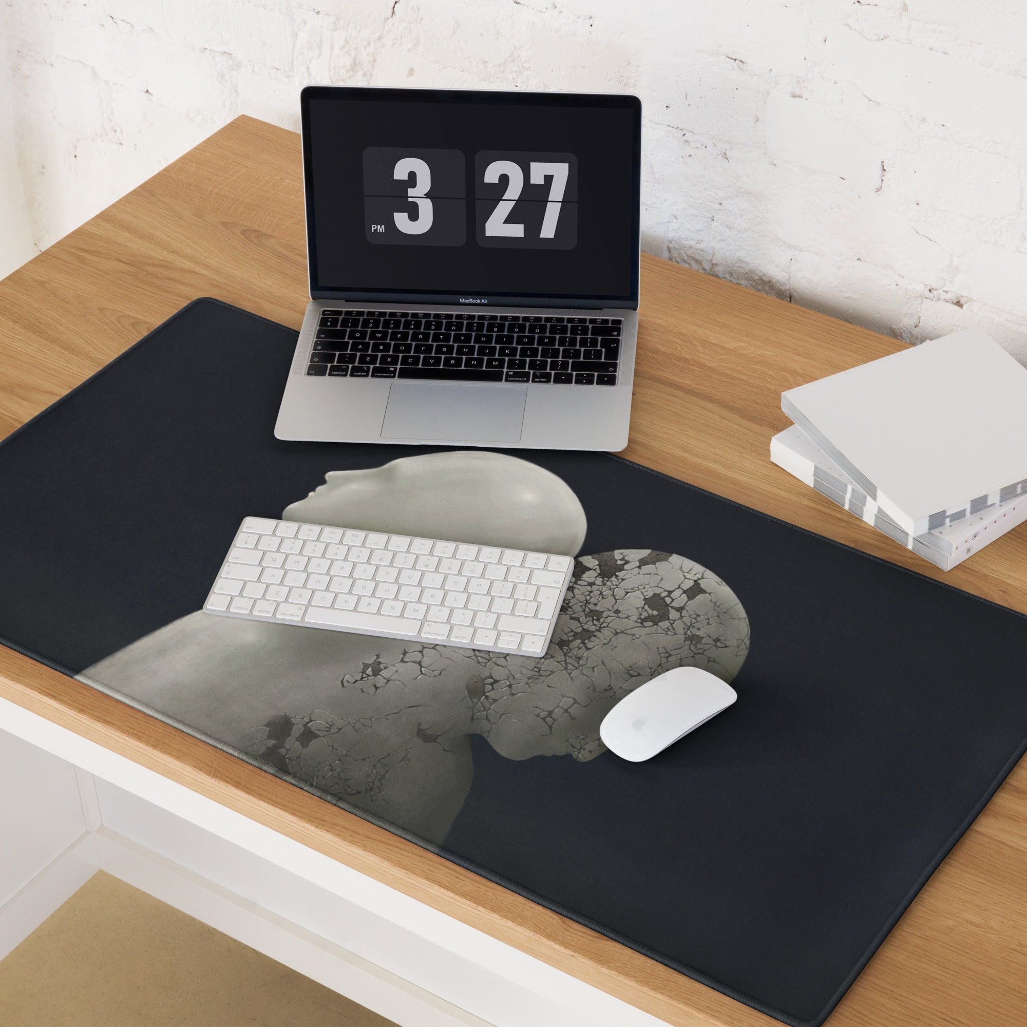 Contemporary Black Gray Mouse Pad With Cracked Marble Sculpture Motif For Gaming Desk Setup