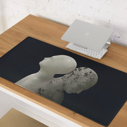 Contemporary Black Gray Mouse Pad With Cracked Marble Sculpture Motif For Gaming Desk Setup