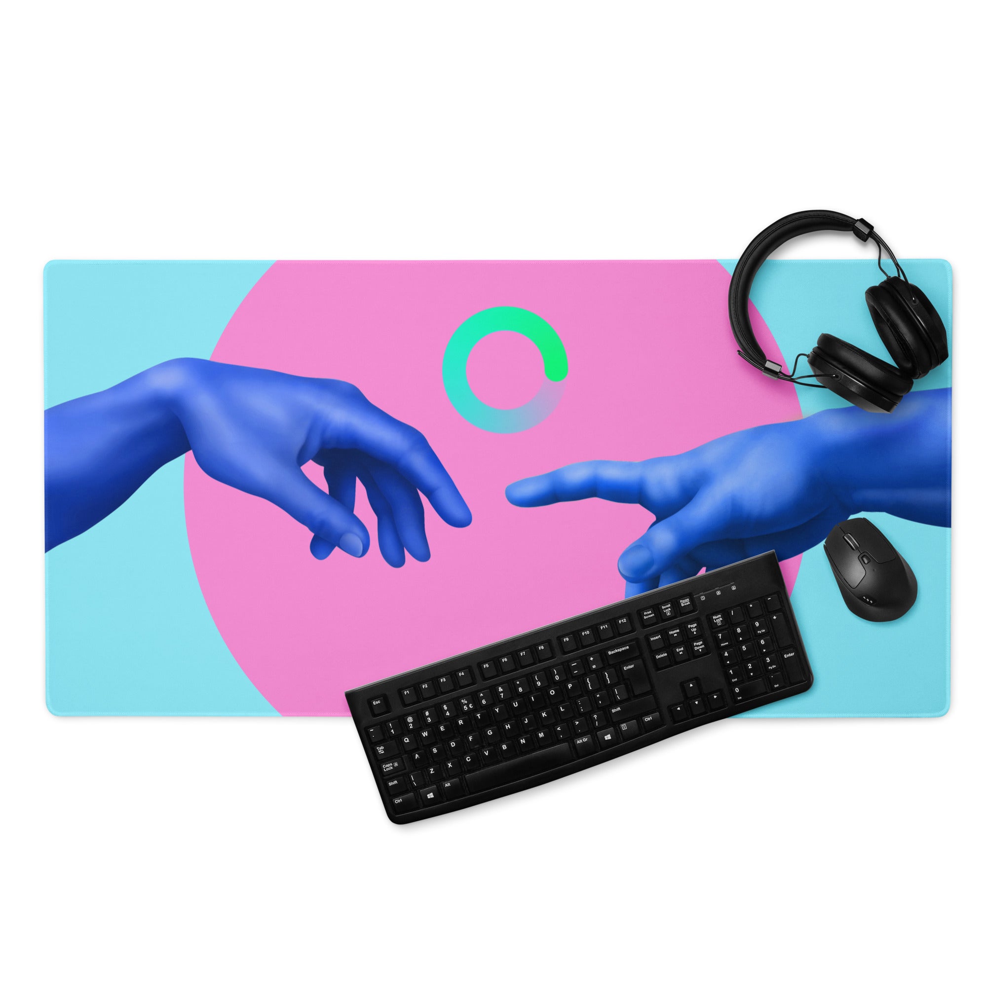 Abstract Hands Mouse Pad Neon Pink And Aqua Blue For Gaming Desk Contemporary Pop Art Digital Illustration