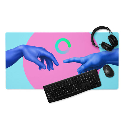 Abstract Hands Mouse Pad Neon Pink And Aqua Blue For Gaming Desk Contemporary Pop Art Digital Illustration
