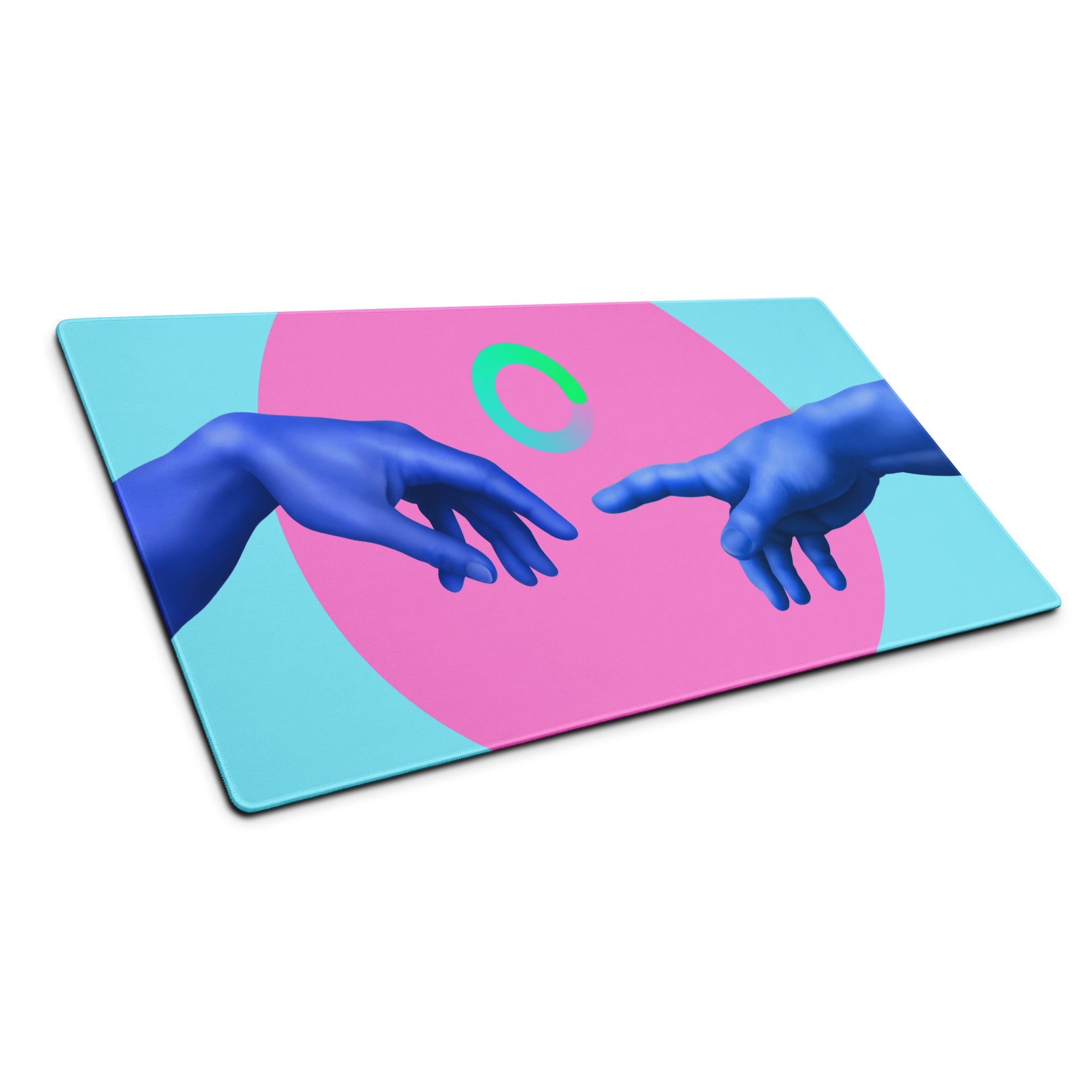 Abstract Hands Mouse Pad Neon Pink And Aqua Blue For Gaming Desk Contemporary Pop Art Digital Illustration