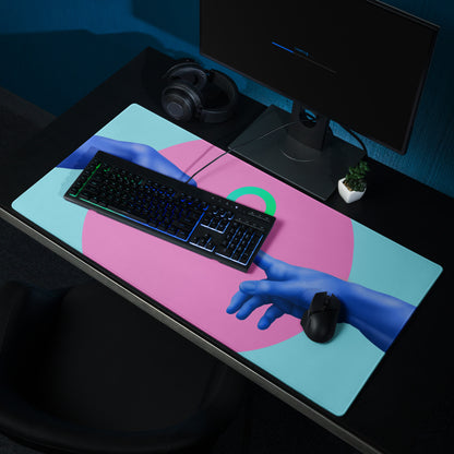 Abstract Hands Mouse Pad Neon Pink And Aqua Blue For Gaming Desk Contemporary Pop Art Digital Illustration