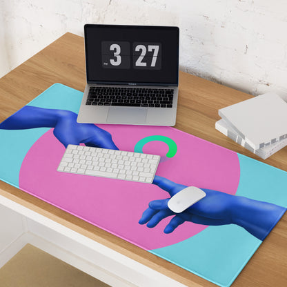 Abstract Hands Mouse Pad Neon Pink And Aqua Blue For Gaming Desk Contemporary Pop Art Digital Illustration