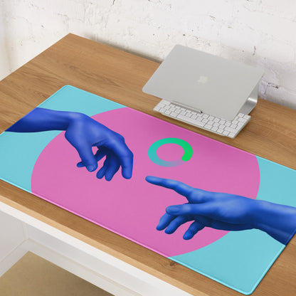 Abstract Hands Mouse Pad Neon Pink And Aqua Blue For Gaming Desk Contemporary Pop Art Digital Illustration