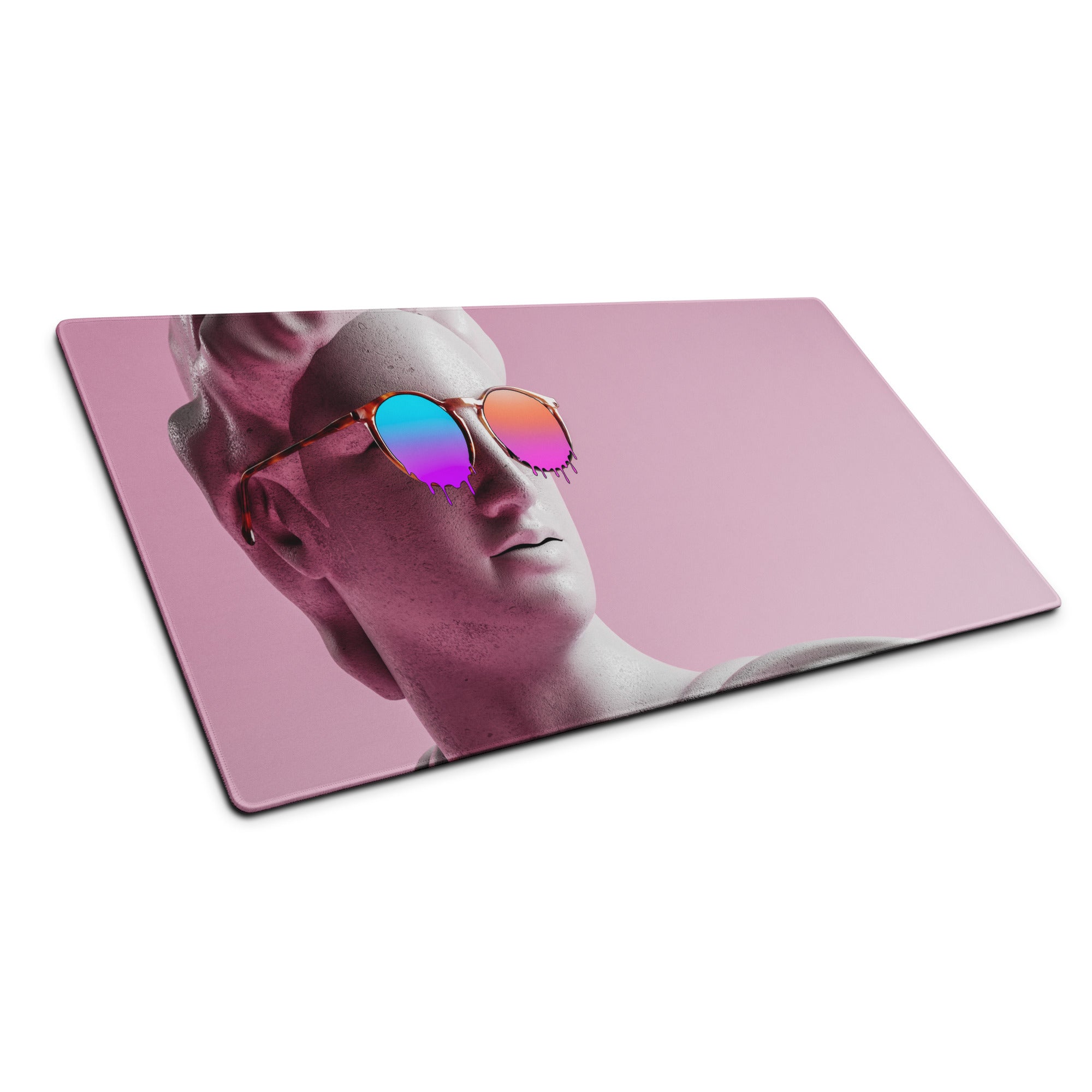 Statue Head Pink Pop Art Gaming Mouse Pad 36x18 Inch Desk Mat Or 18x16 Inch With Colorful Reflective Sunglasses