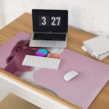 Statue Head Pink Pop Art Gaming Mouse Pad 36x18 Inch Desk Mat Or 18x16 Inch With Colorful Reflective Sunglasses