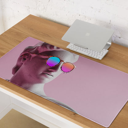 Statue Head Pink Pop Art Gaming Mouse Pad 36x18 Inch Desk Mat Or 18x16 Inch With Colorful Reflective Sunglasses