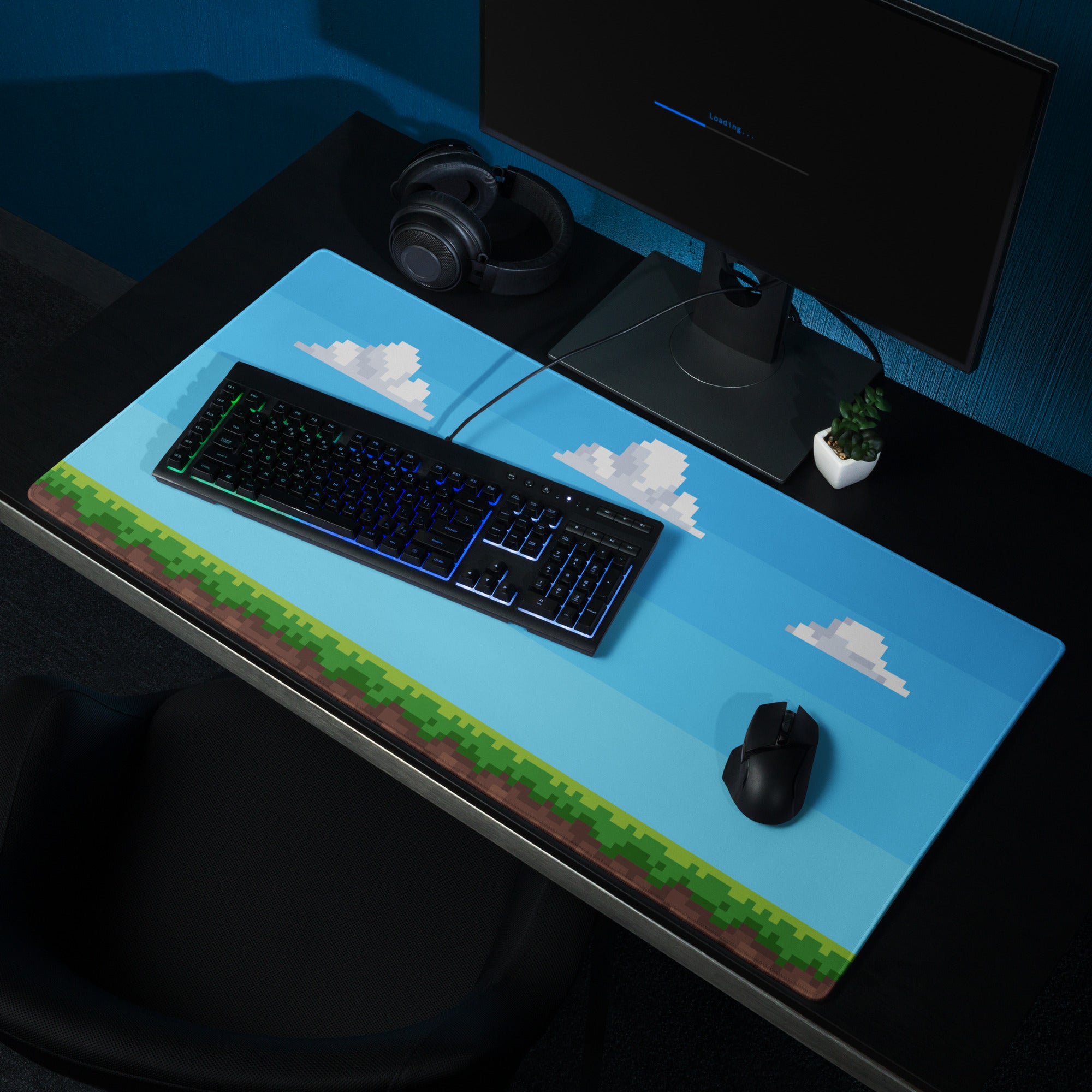 Blue Pixel Art Gaming Mouse Pad Large Non Slip Desk Mat For Gaming Setup 8 Bit Cloud Sky