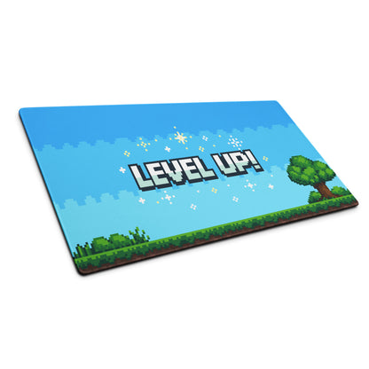 Gaming Mouse Pad Blue Pixel Art For Desk Setup Retro Arcade Style Level Up Theme Non Slip Surface Large