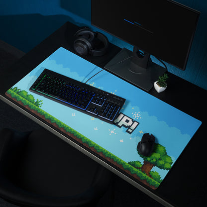 Gaming Mouse Pad Blue Pixel Art For Desk Setup Retro Arcade Style Level Up Theme Non Slip Surface Large