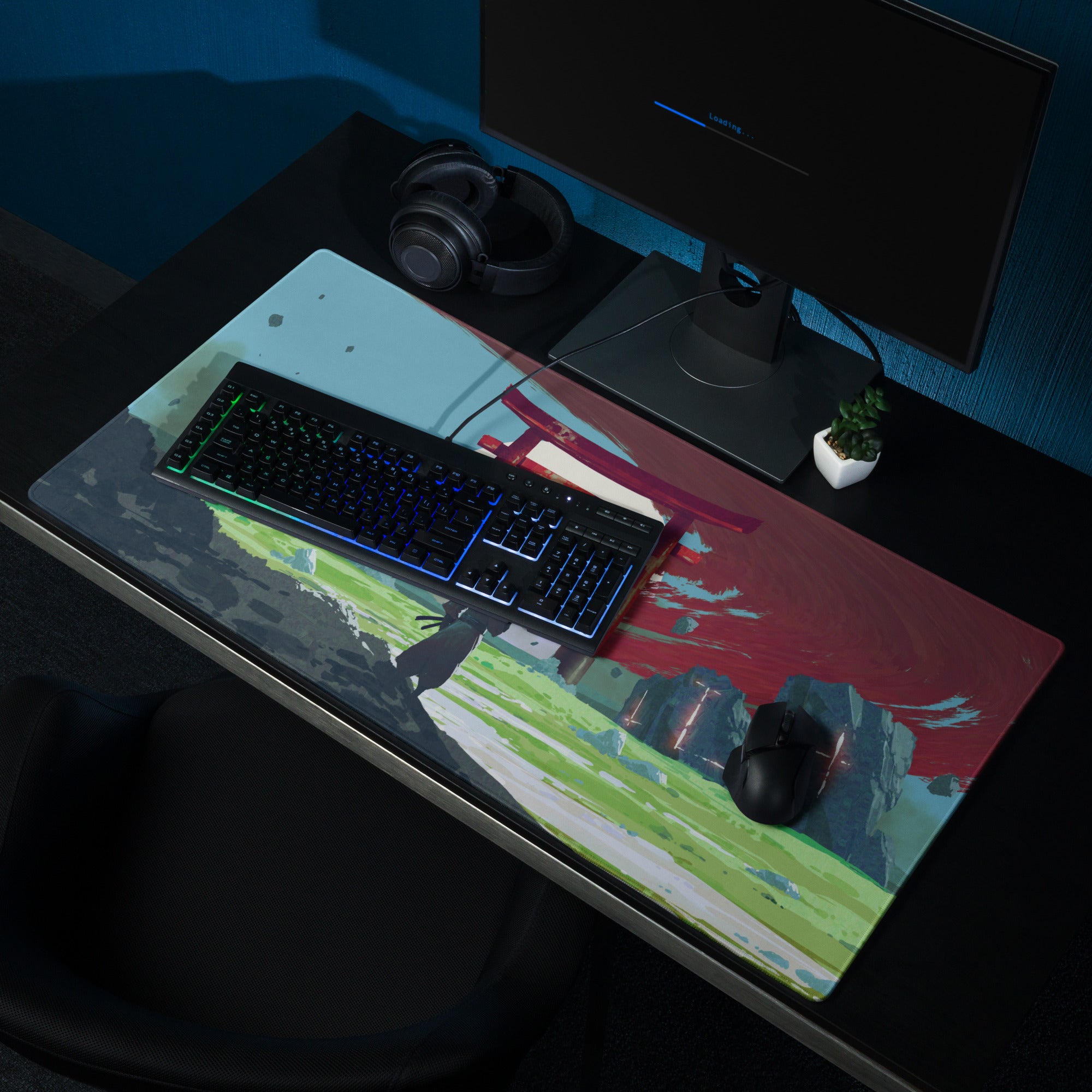 Gaming Mouse Pad Blue And Red For Gaming Desk Modern Art Style Dramatic Cinematic Gamer Room Decor Digital Painting