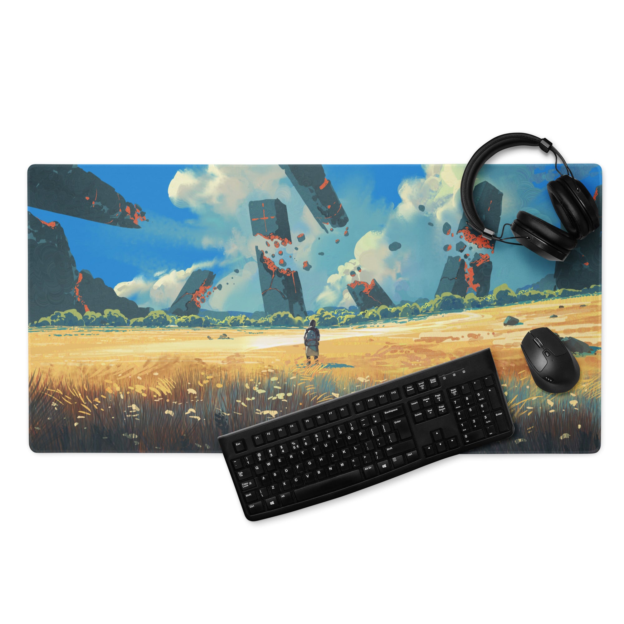 Blue And Orange Landscape Gaming Mouse Pad Large Non Slip Surface With Edge Stitching For Competitive PC Esports Artwork