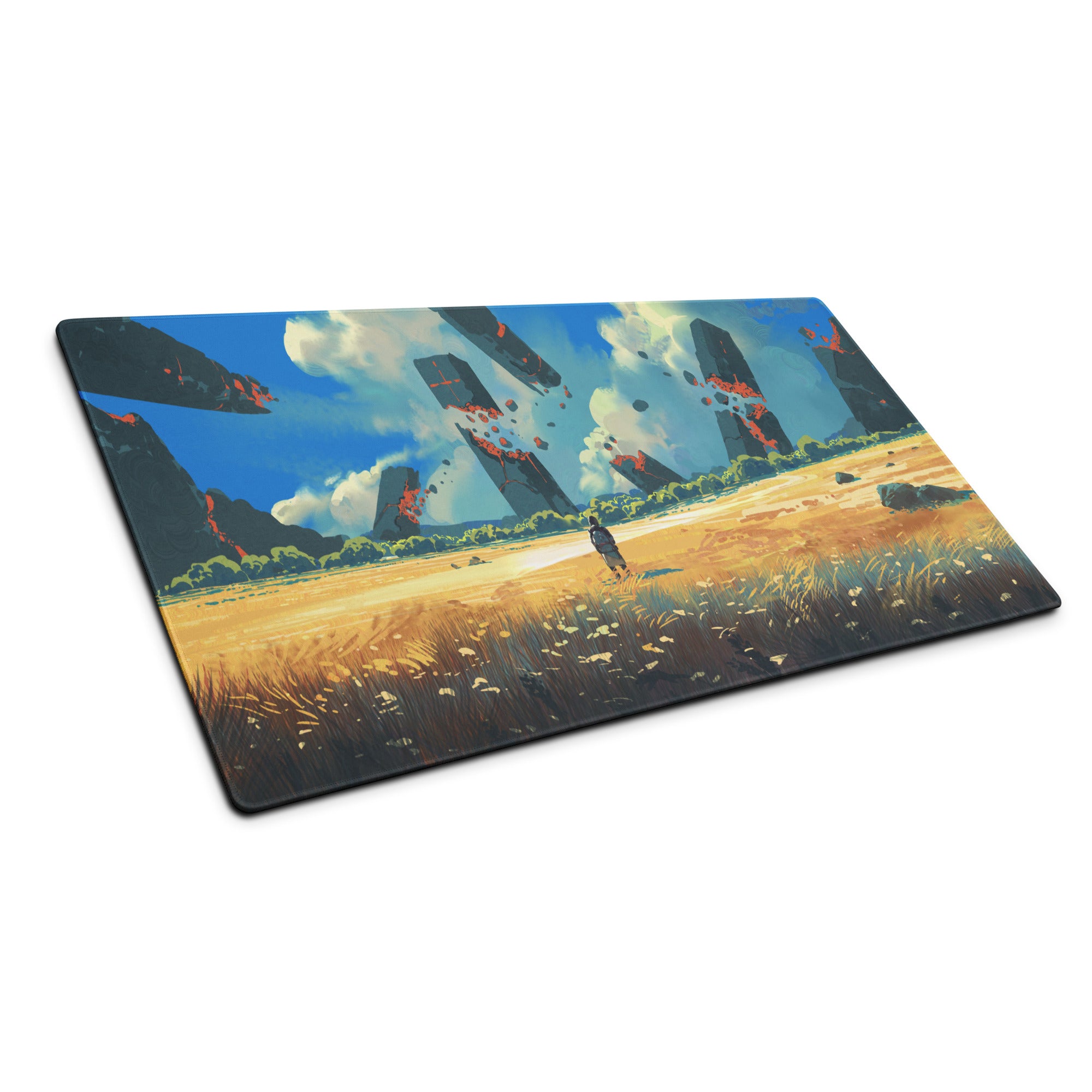 Blue And Orange Landscape Gaming Mouse Pad Large Non Slip Surface With Edge Stitching For Competitive PC Esports Artwork