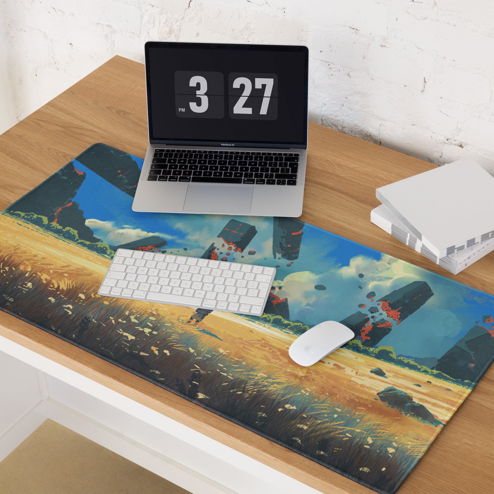 Blue And Orange Landscape Gaming Mouse Pad Large Non Slip Surface With Edge Stitching For Competitive PC Esports Artwork