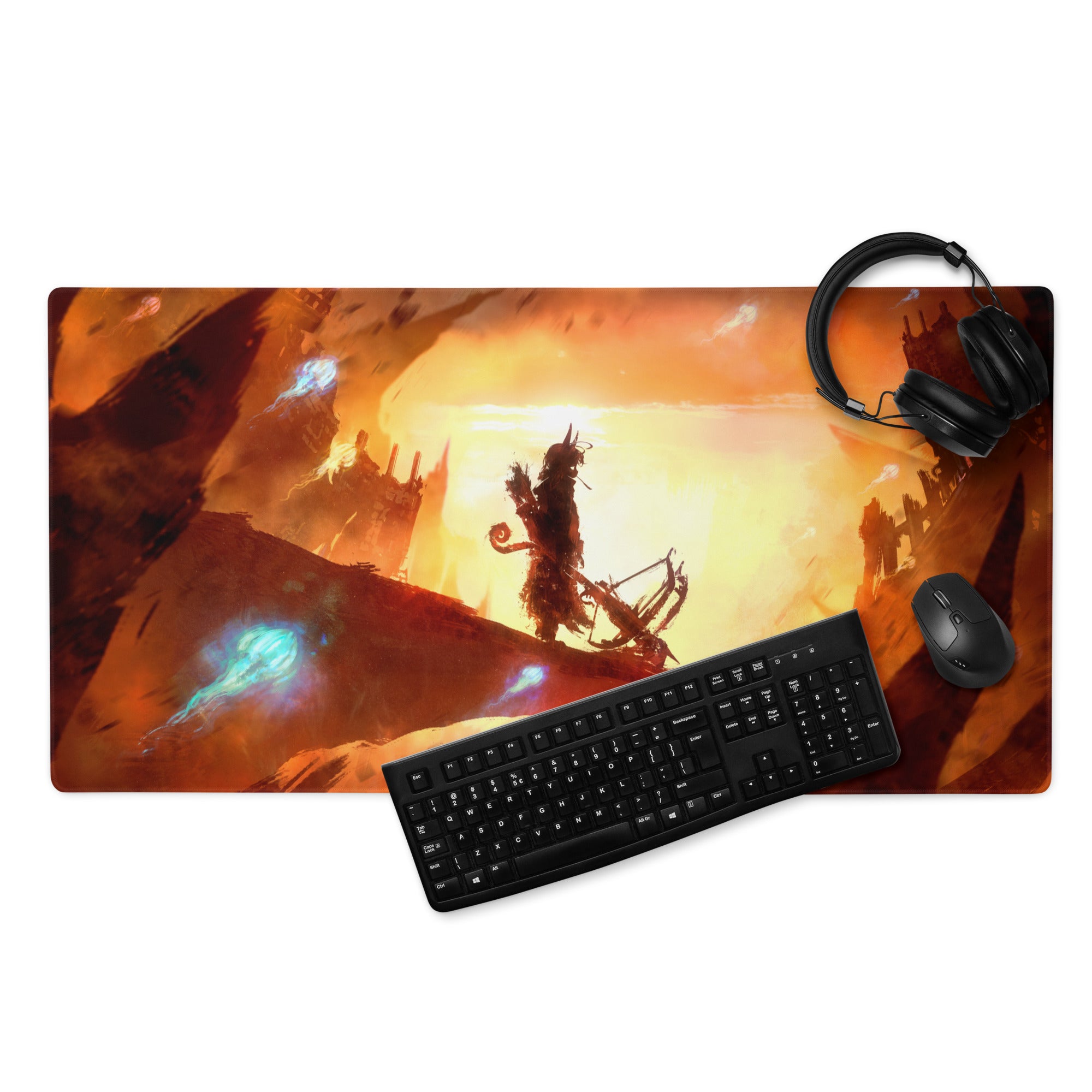 Gaming Mouse Pad Orange Red Black Large Desk Setup Fiery Cinematic Illustration For Gamer Dota CS Go Pro Gamers
