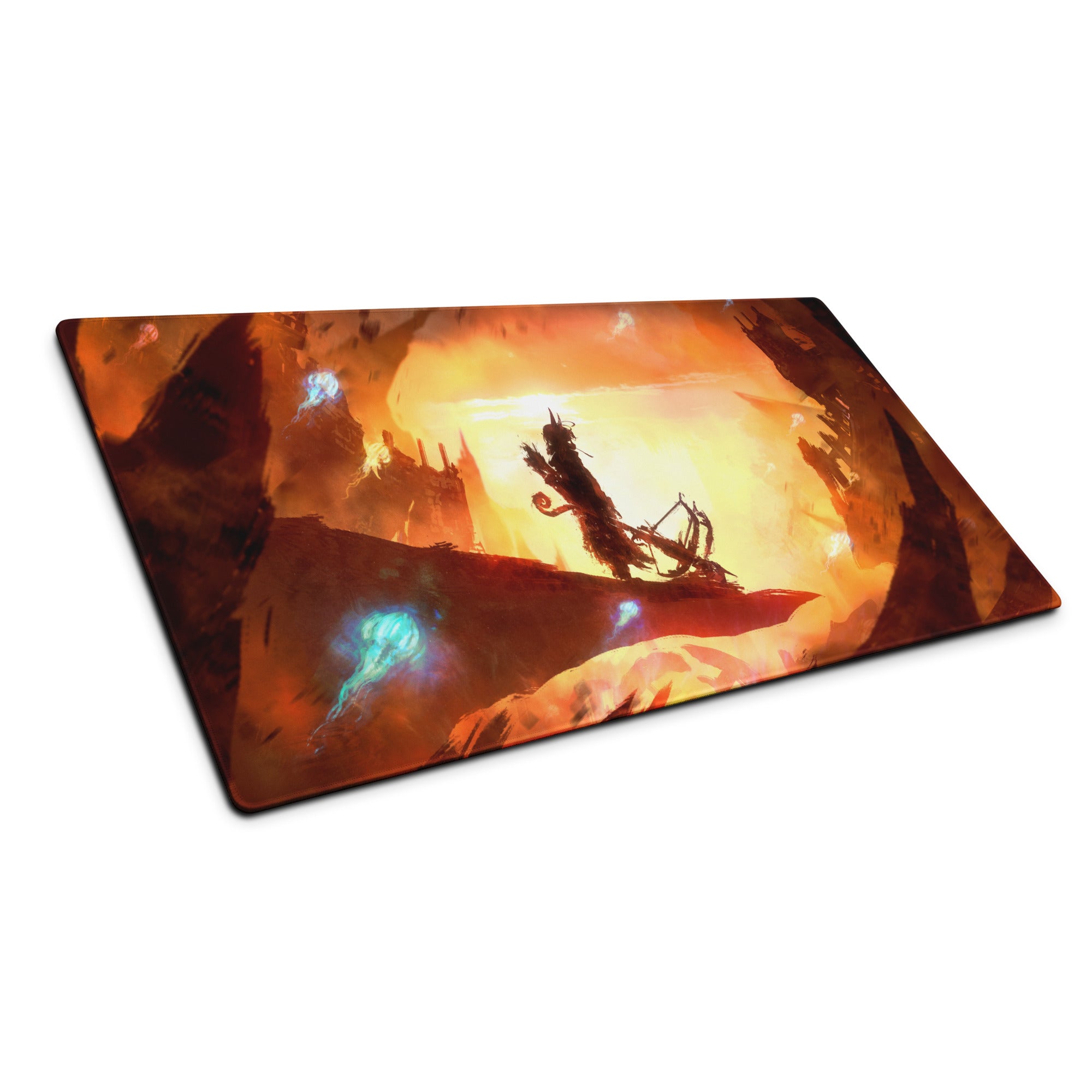 Gaming Mouse Pad Orange Red Black Large Desk Setup Fiery Cinematic Illustration For Gamer Dota CS Go Pro Gamers