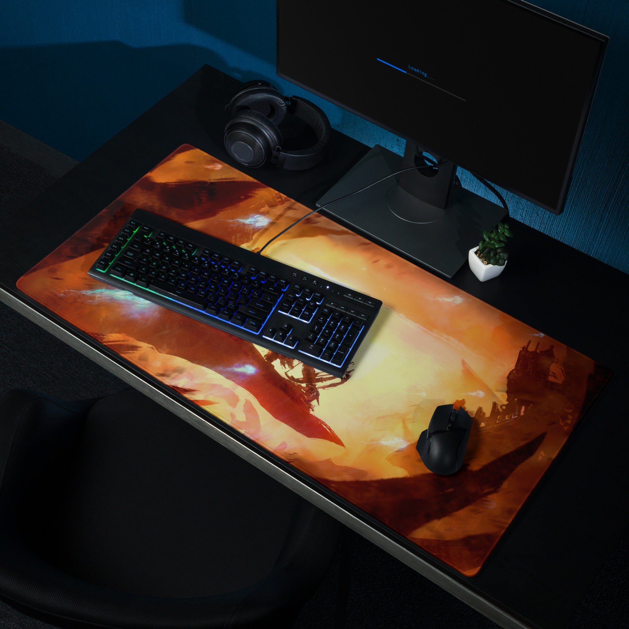 Gaming Mouse Pad Orange Red Black Large Desk Setup Fiery Cinematic Illustration For Gamer Dota CS Go Pro Gamers