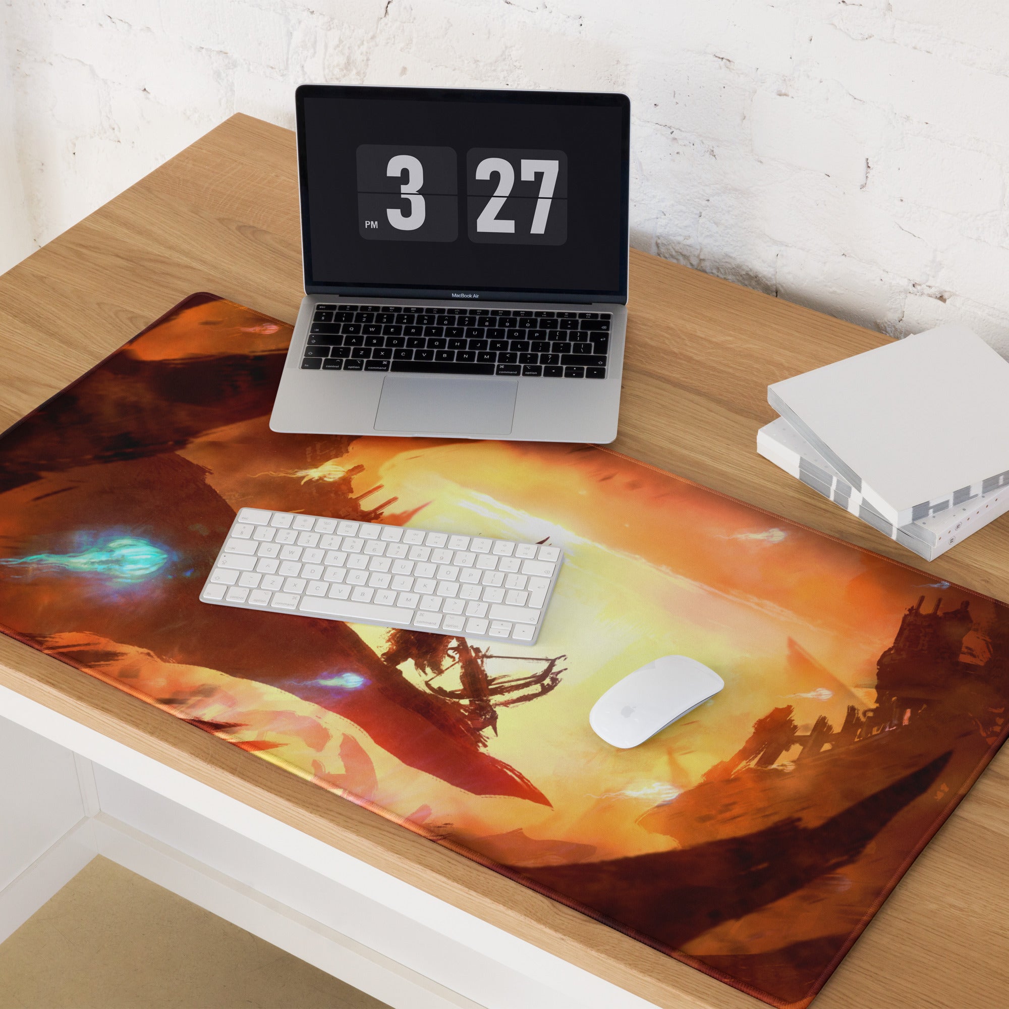 Gaming Mouse Pad Orange Red Black Large Desk Setup Fiery Cinematic Illustration For Gamer Dota CS Go Pro Gamers