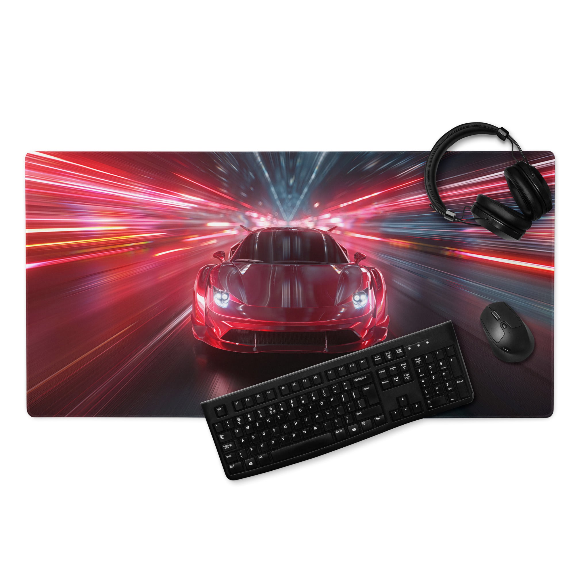 Red And Blue Neon Racing Car Gaming Mouse Pad For Desk Setup Large Non Slip Edge Stitch