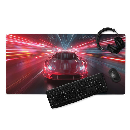 Red And Blue Neon Racing Car Gaming Mouse Pad For Desk Setup Large Non Slip Edge Stitch