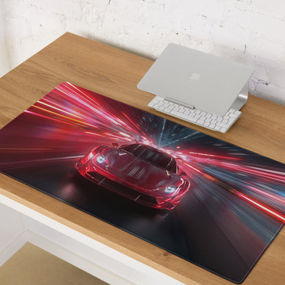 Red And Blue Neon Racing Car Gaming Mouse Pad For Desk Setup Large Non Slip Edge Stitch