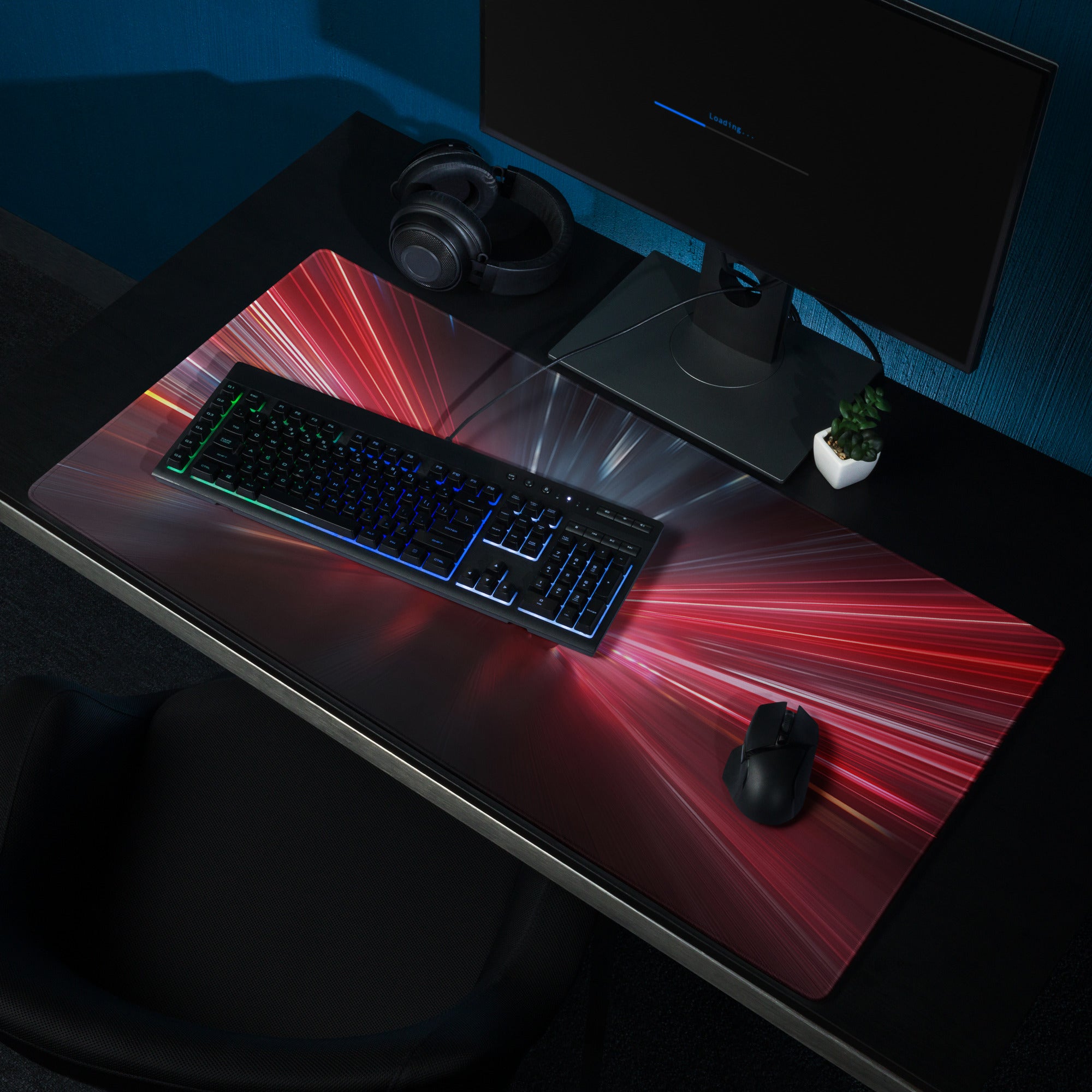 Red And Blue Neon Cyberpunk Gaming Mouse Pad For Desk Setup Esports Digital Art Premium