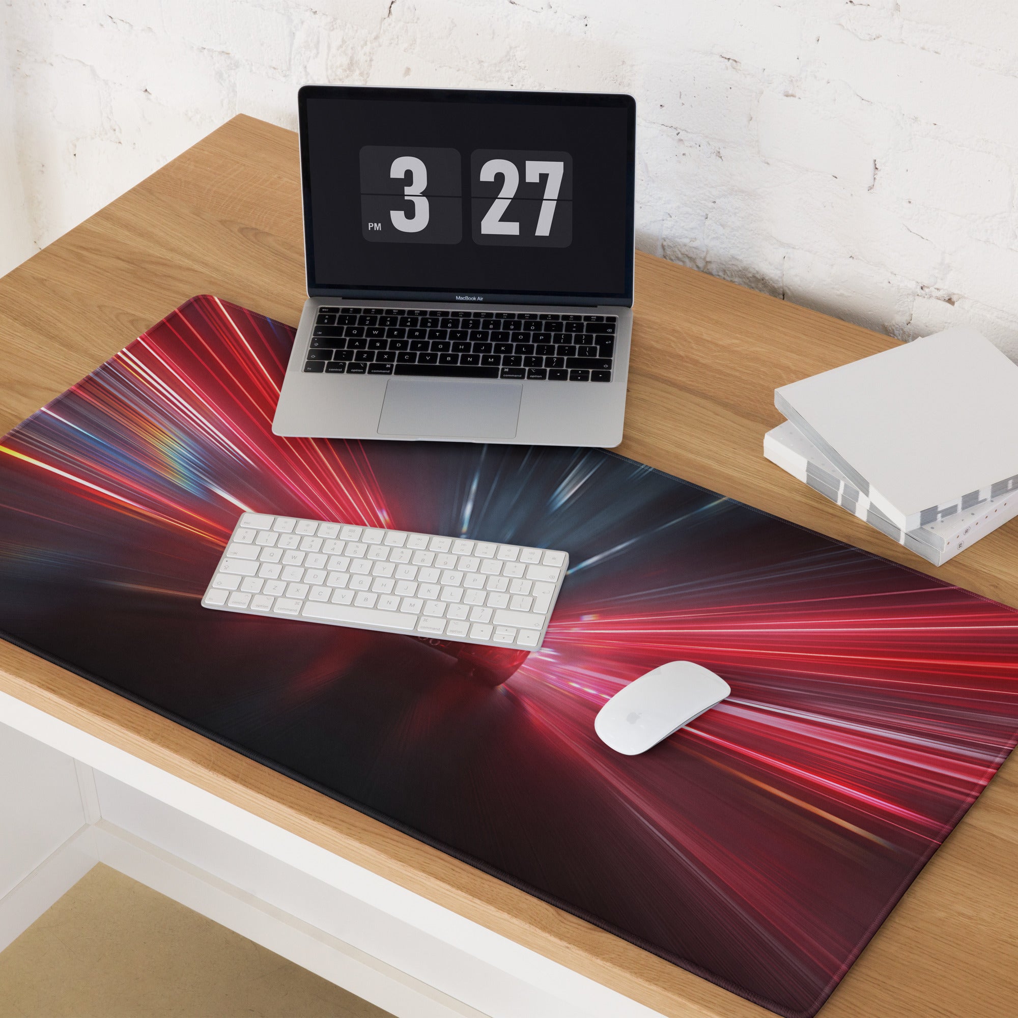 Red And Blue Neon Cyberpunk Gaming Mouse Pad For Desk Setup Esports Digital Art Premium