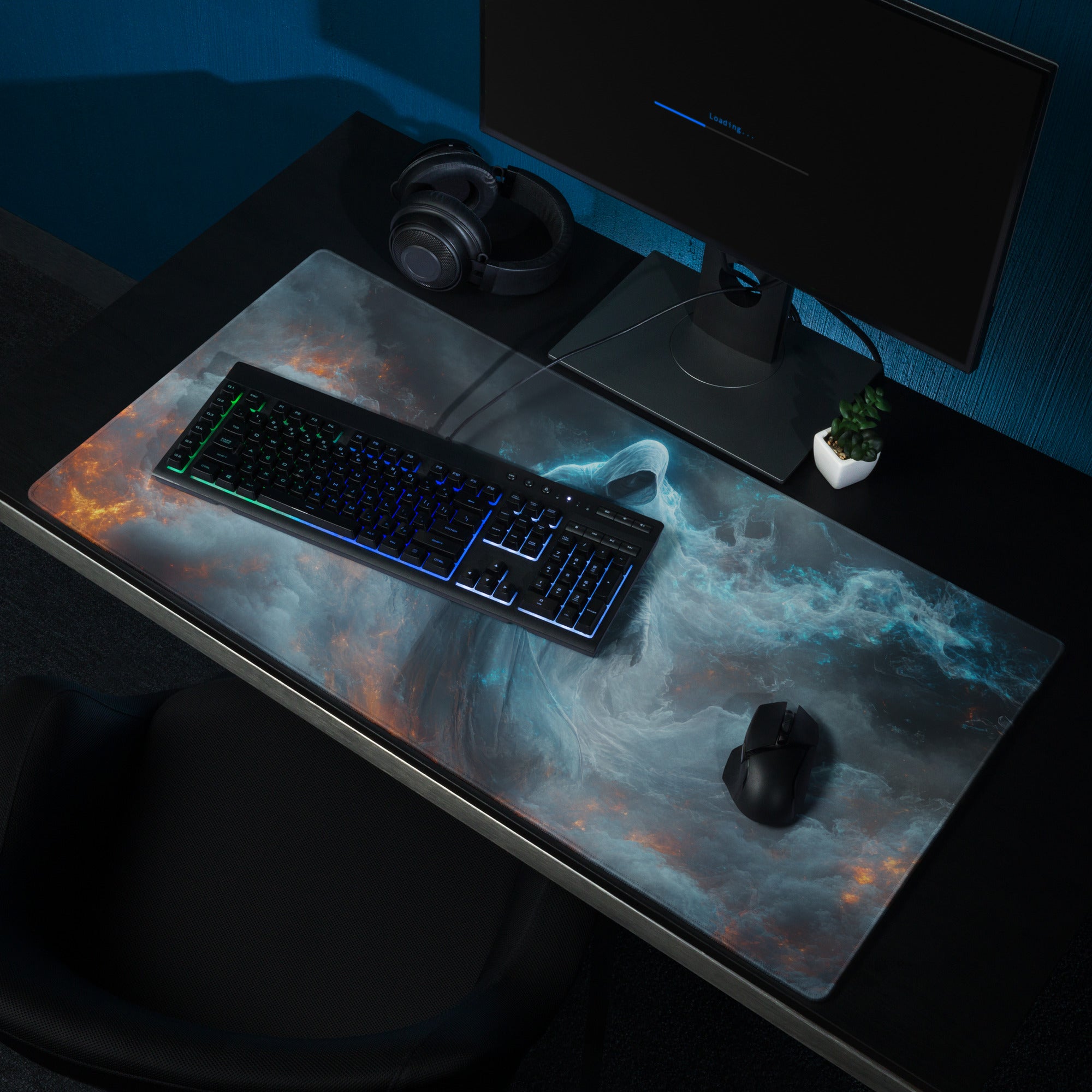 Gaming Mouse Pad Large Blue Orange Firestorm Theme For Gaming Setup Dark Fantasy Digital Art